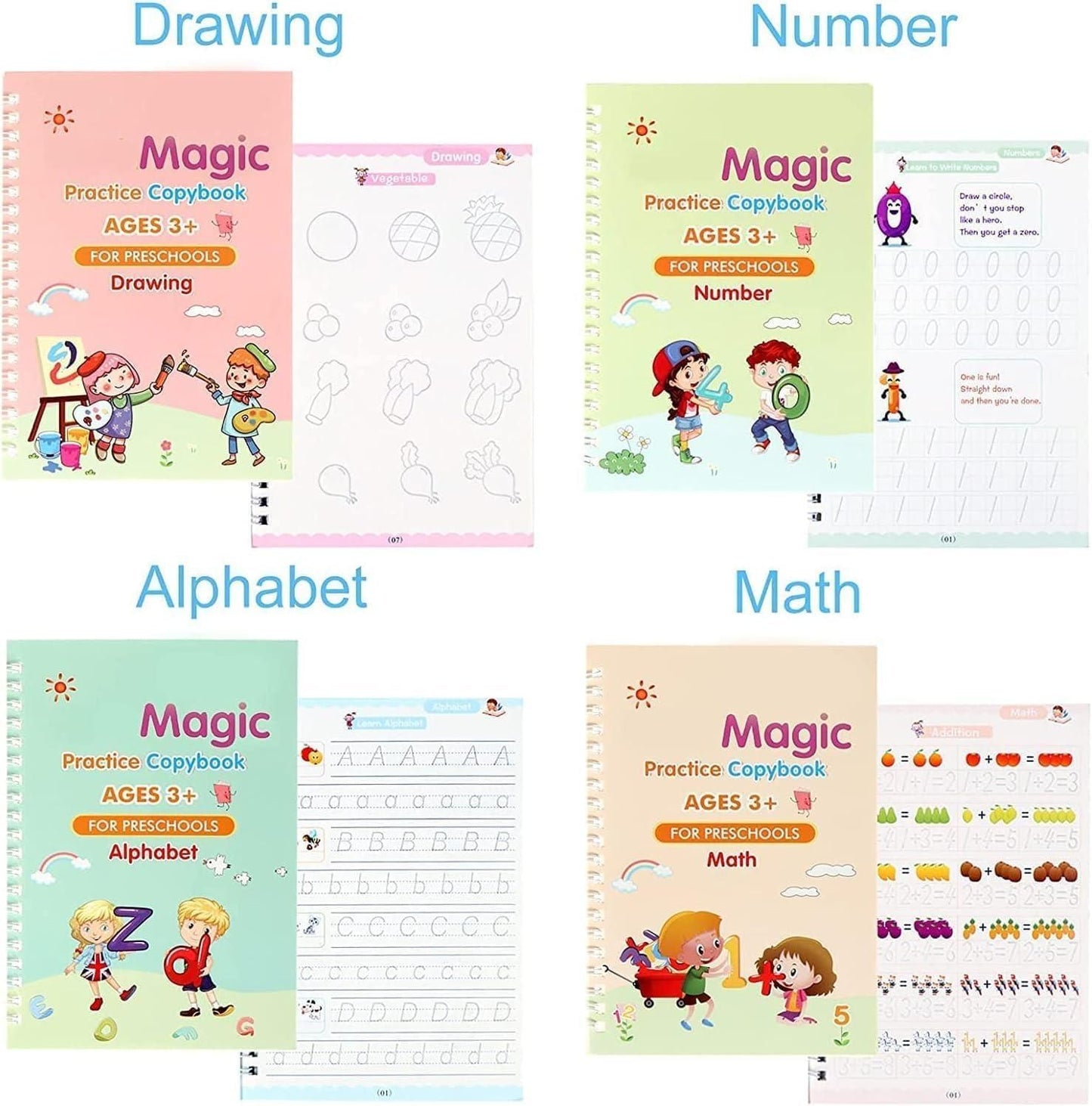 Reusable 4 Magic Copybook – 4-in-1 Handwriting Book for Kids